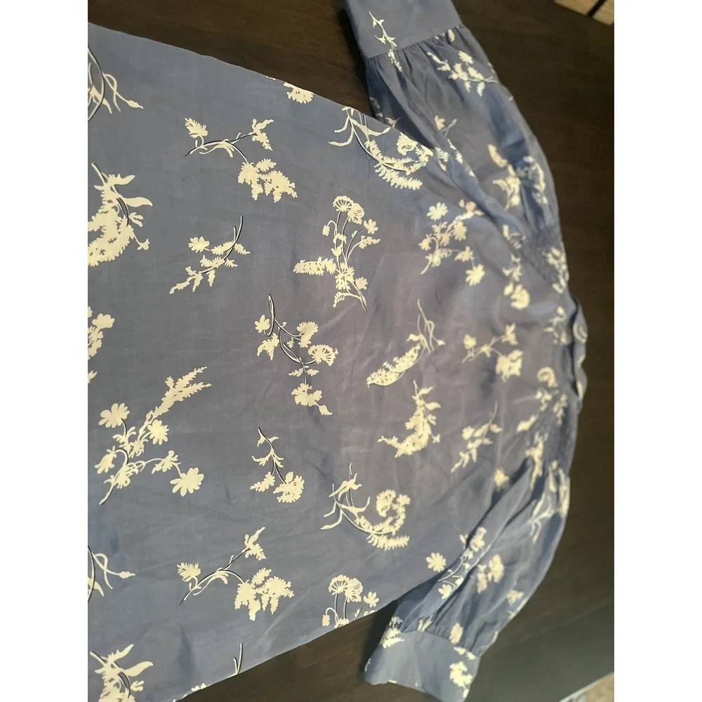 Ann Taylor Floral Tie Neck Puff Sleeve Blouse Top Size S sample Blouse Tag - Picture 10 of 12